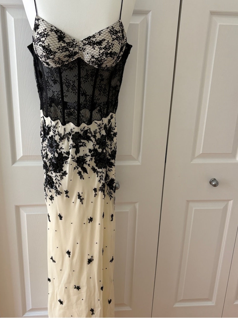 Vintage Black & Cream Lace-Overlay Evening Dress